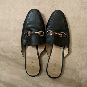 Black Buckle Slip-On Mules